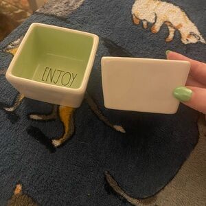 Rae Dunn White and Green Square Dish with Lid